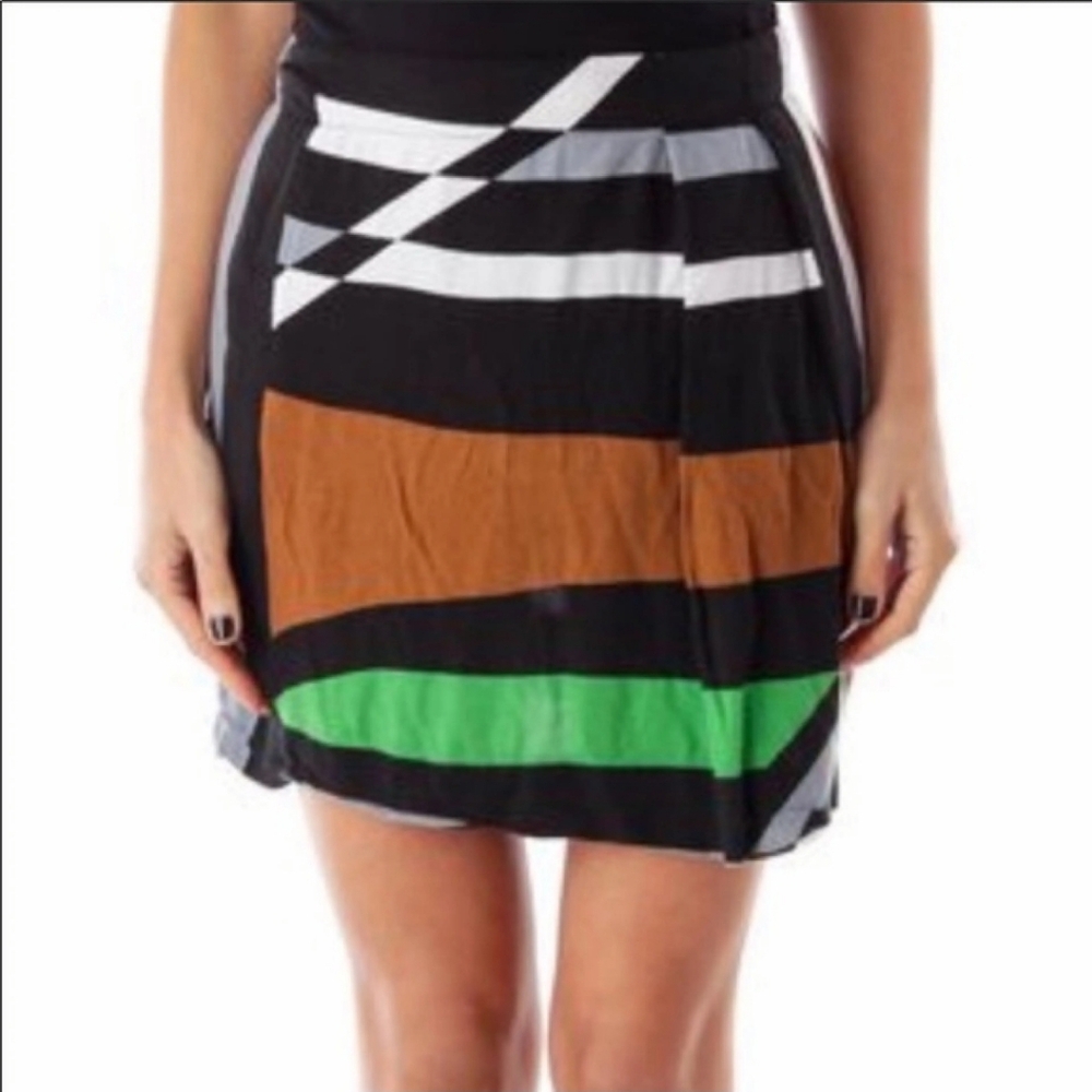 Derek Lamb Striped Pleated Skirt L